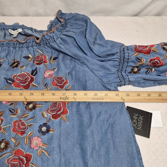 John Mark Women's Blouse Size L Midnight Blue Embroidered  Indian Summer (38) - Picture 5 of 12